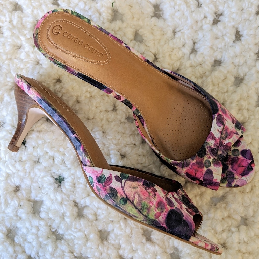 Corso Como Floral Multicolor Kitten Mule Slides